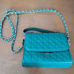 Aldo Teal Quilted Chain-Strap Crossbody